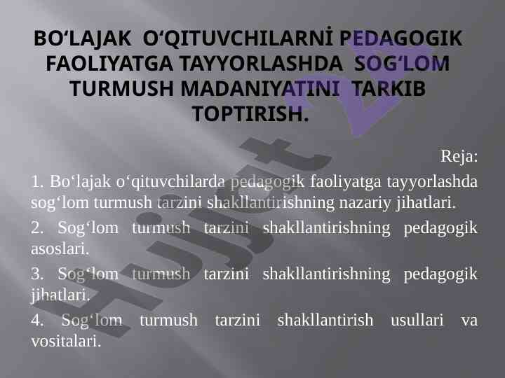 O‘qituvchilarni sog‘lom turmush madaniyati bilan tayyorlash
