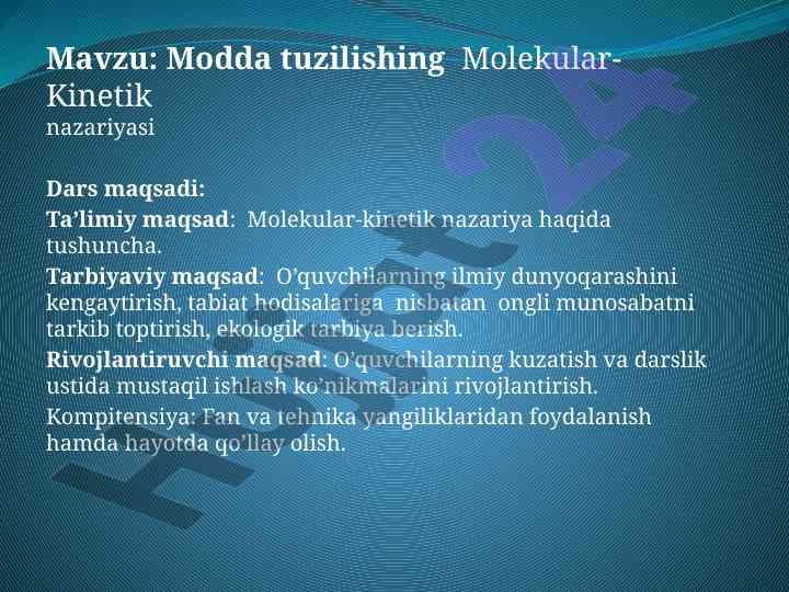 Modda tuzilishing molekular-kinetik nazariyasi