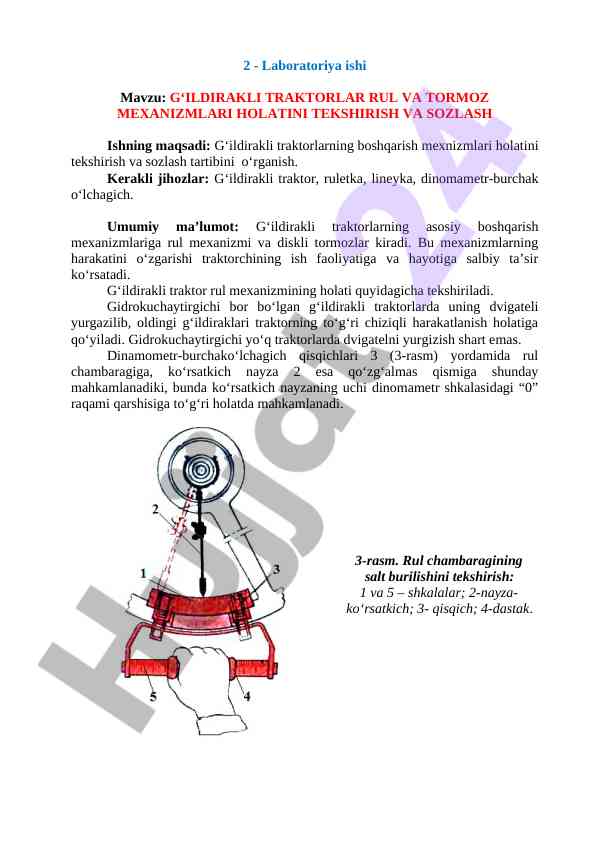 G‘ildirakli traktorlar rul va tormoz mexanizmlari