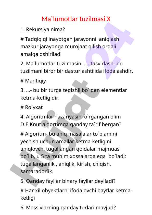 Ma`lumotlar tuzilmasi va algoritmlar nazariyasi
