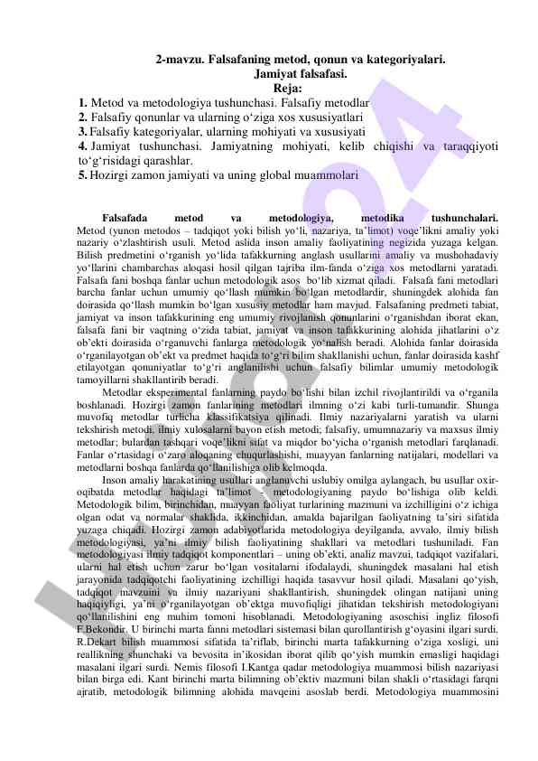 Falsafaning metod, qonun va kategoriyalari