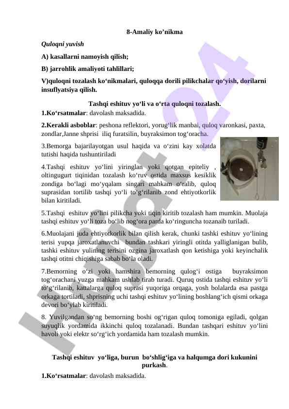 Quloqni yuvish amaliyoti bilan tanishtirish