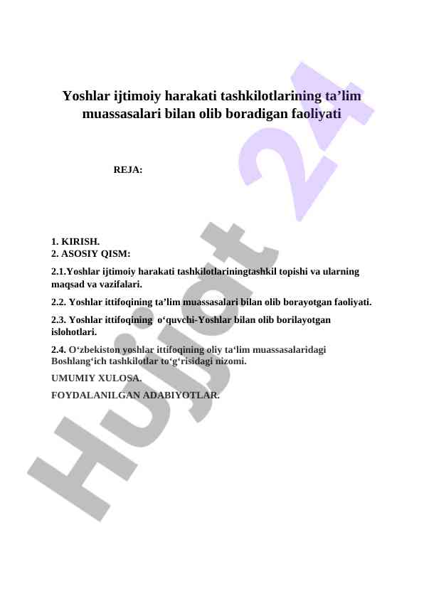 Yoshlar Ijtimoiy Harakati Tashkilotlari Va Ta’lim