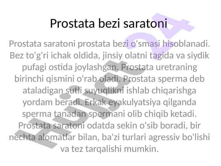 Prostata bezi saratonining belgilari va tashxisi