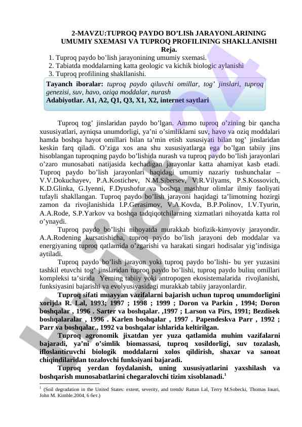 Tuproq paydo bo'lish jarayonlarining umumiy sxemasi