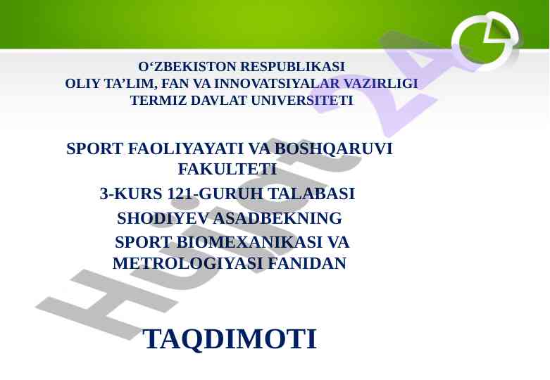 Sport biomekanikasi va metrologiyasi taqdimoti