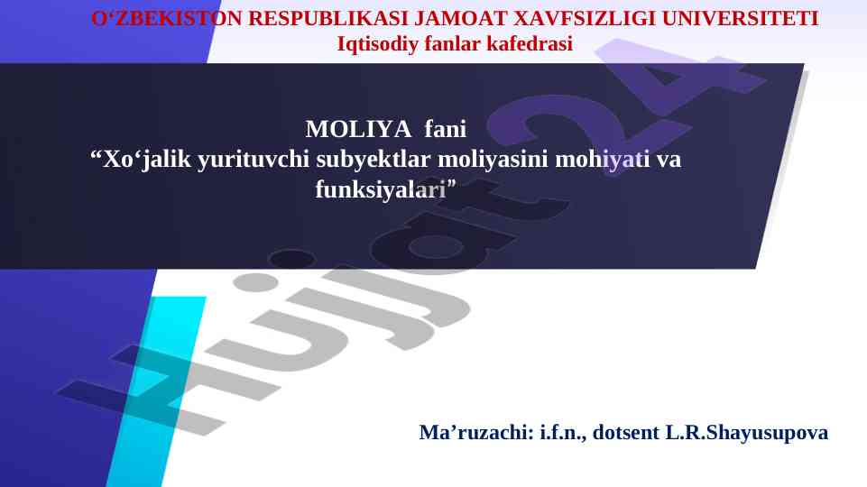 Xo‘jalik yurituvchi subyektlar moliya funksiyalari