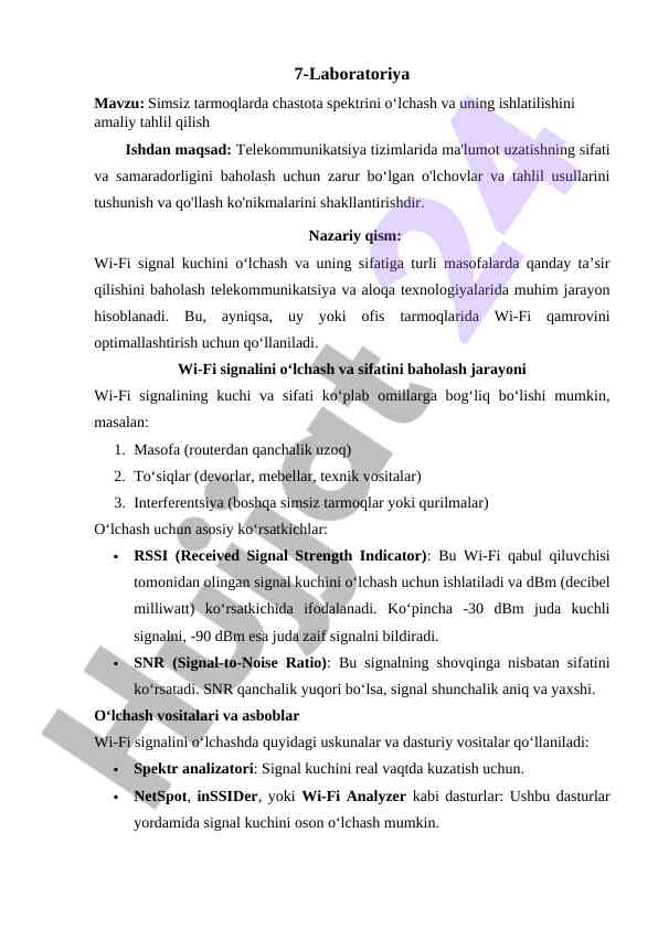 Simsiz tarmoqlarda chastota spektrini o‘lchash