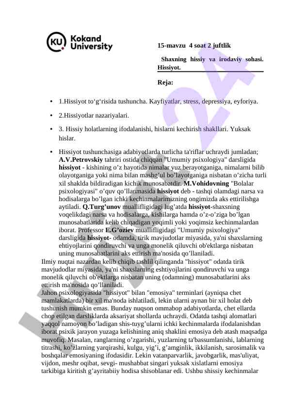 Hissiyot va kayfiyatlar tushunchasi