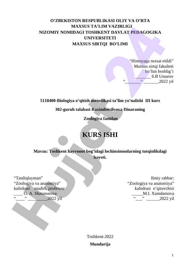 Toshkent hayvonot bog'idagi lochinsimonlarning tutqinlikdagi hayoti