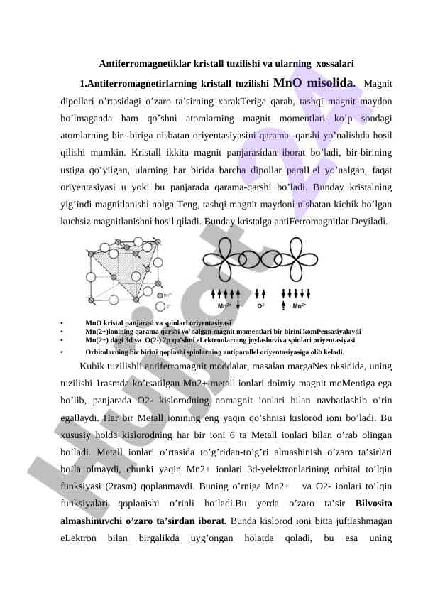 Antiferromagnetiklarning kristall tuzilishi va xossalari