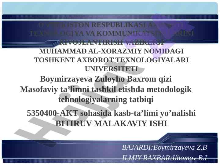 Masofaviy ta'lim tashkil etish metodologiyasi