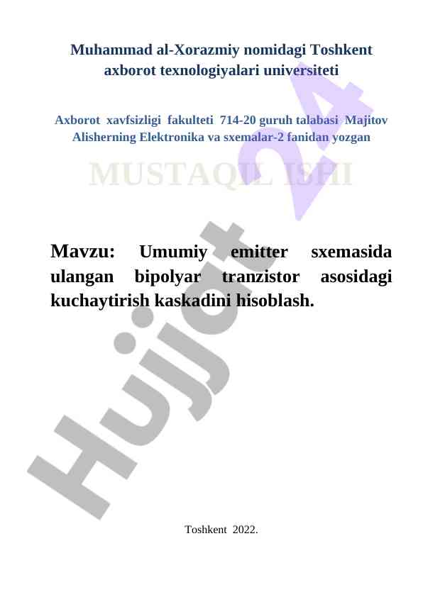 Bipolyar tranzistor asosidagi kuchaytirish kaskadi