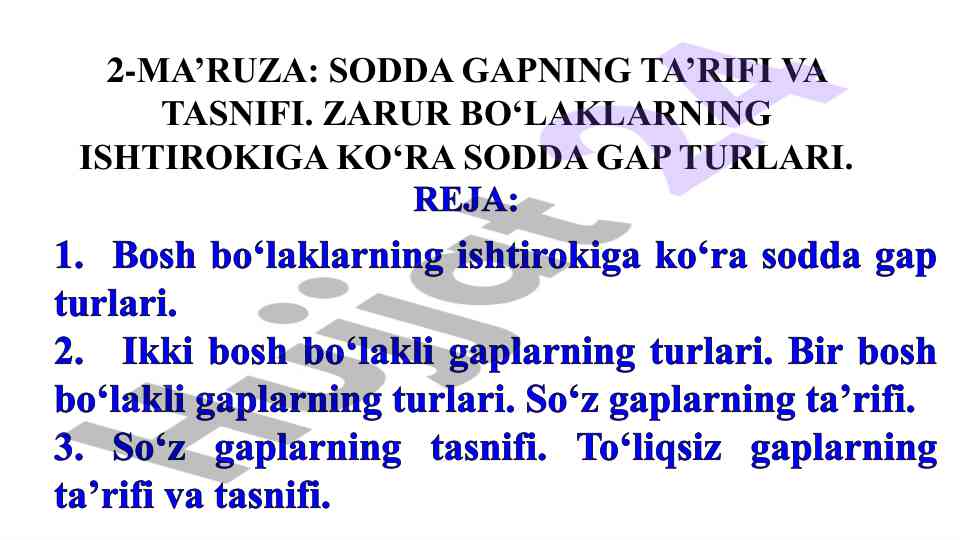 Sodda gapning ta’rifi va tasnifi