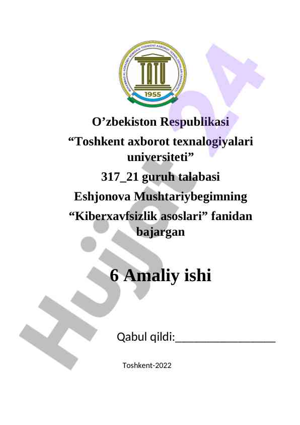 Kiberxavfsizlik asoslari amaliy ishlar taqdimoti