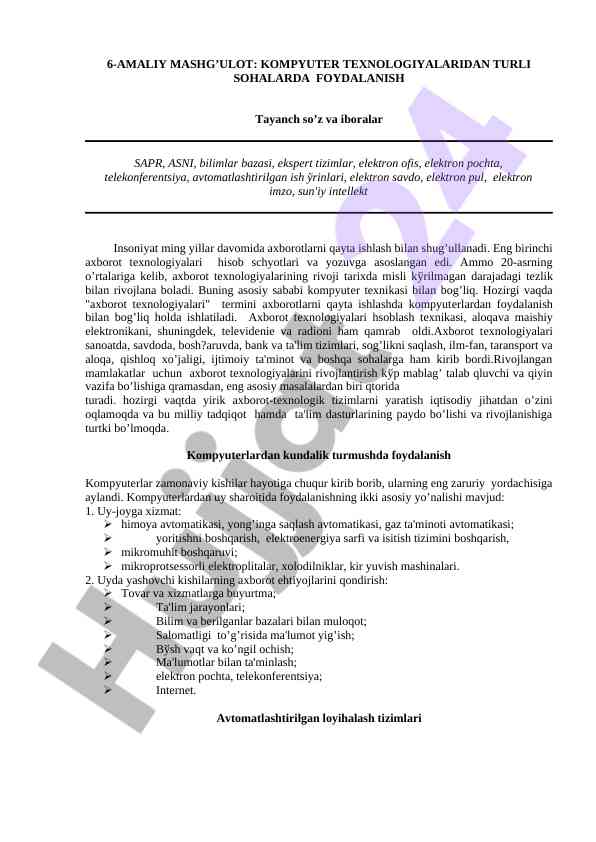 Kompyuter texnologiyalaridan foydalanish amaliyoti