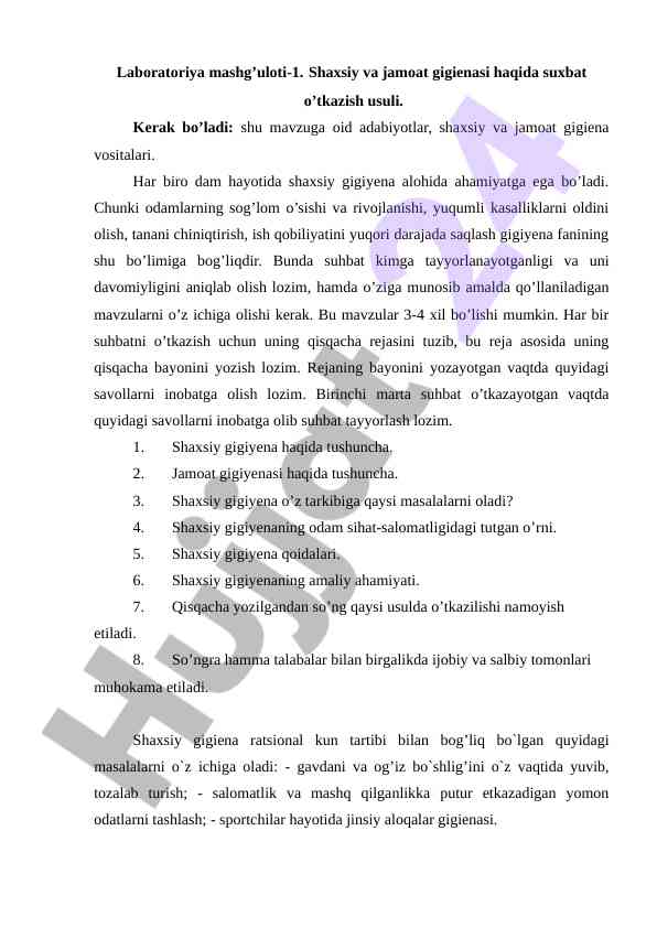 Shaxsiy va jamoat gigienasi haqida suhbat