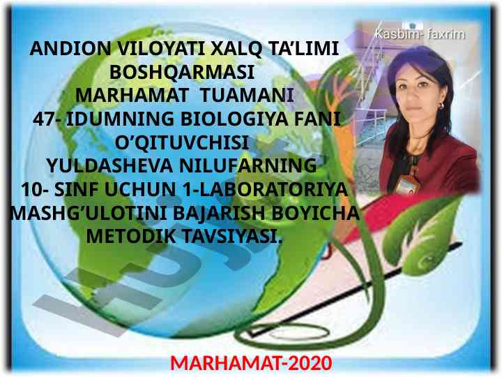 Biologiya fanidan laboratoriya mashg‘uloti metodik tavsiyasi