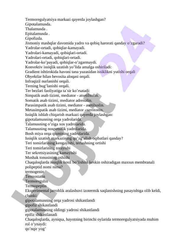 Termoregulyatsiya va jismoniy mashqlarining ta'siri
