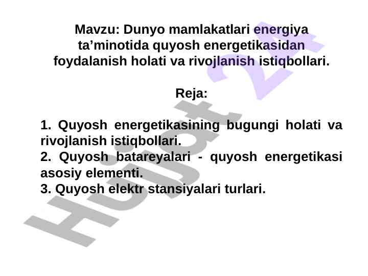 Quyosh energetikasi va rivojlanish istiqbollari