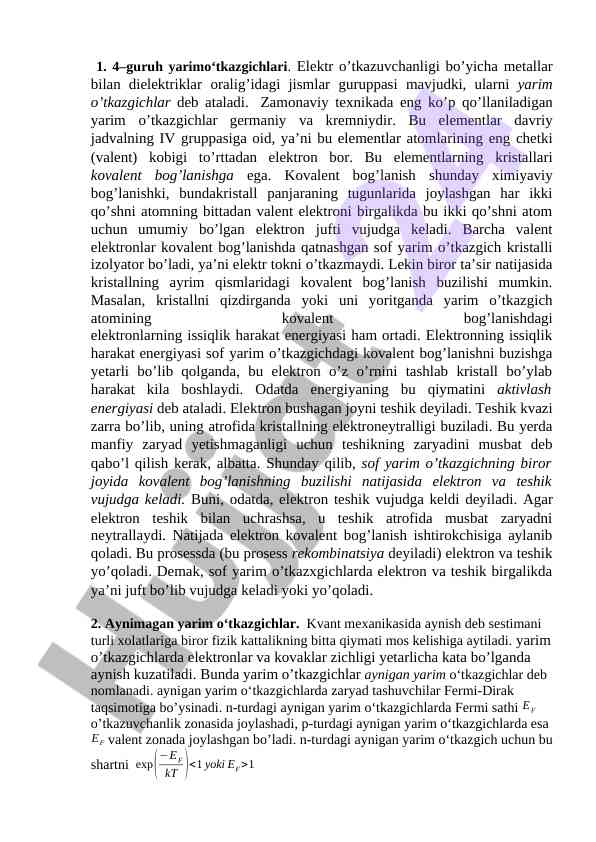 Yarimo'tkazgichlar va kovalent bog'lanish tahlili