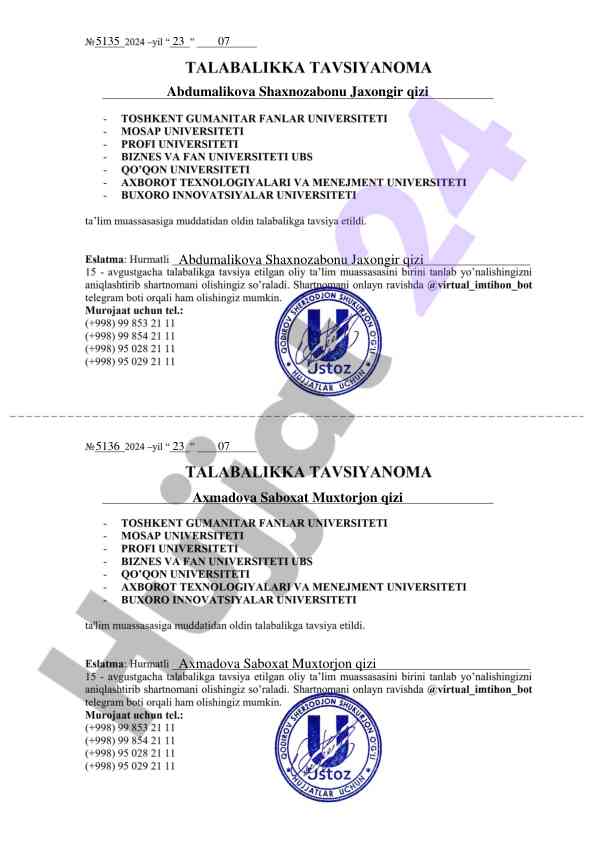 Qizlarning o'quv natijalari harakatlari