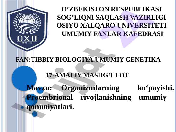 Tibbiy biologiya amaliy mashg'ulotlari anatomiyasi