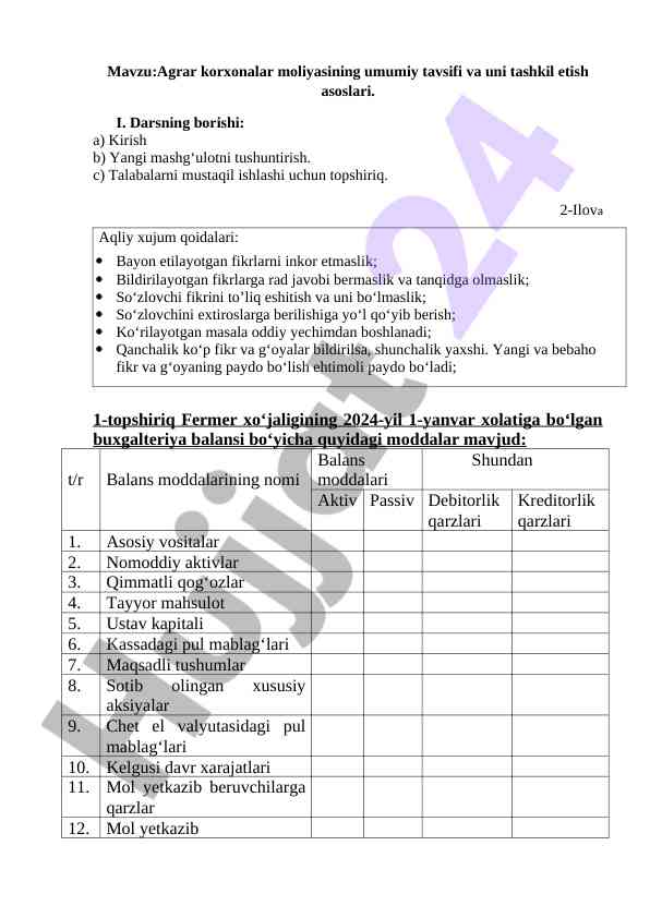 Agrar korxonalar moliya tashkil etish asoslari