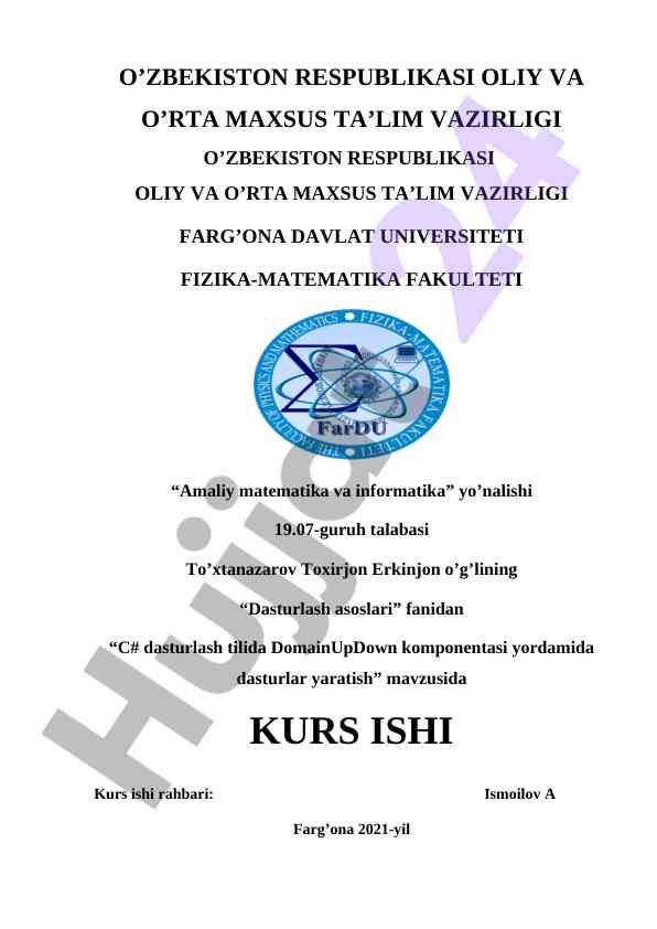 Dasturlash asoslari c# dasturlash tili komponentasi