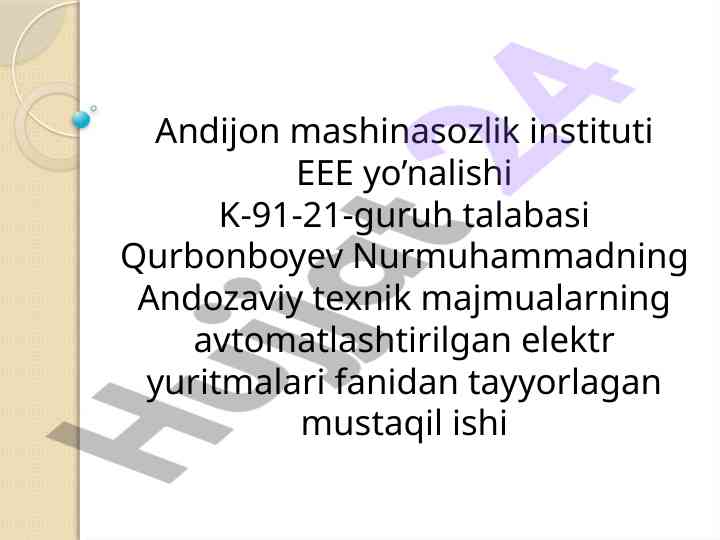 Avtomatlashtirilgan elektr yuritmalari boshqaruvi
