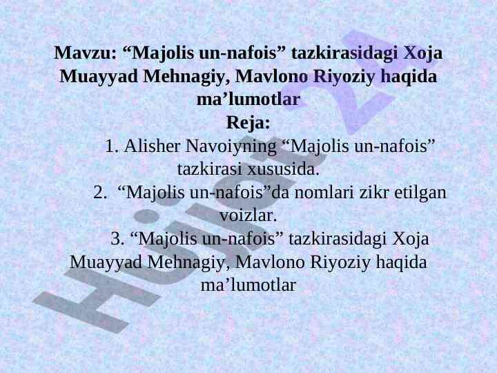 Alisher navoiyning majolis un-nafais tazkira tarkibi
