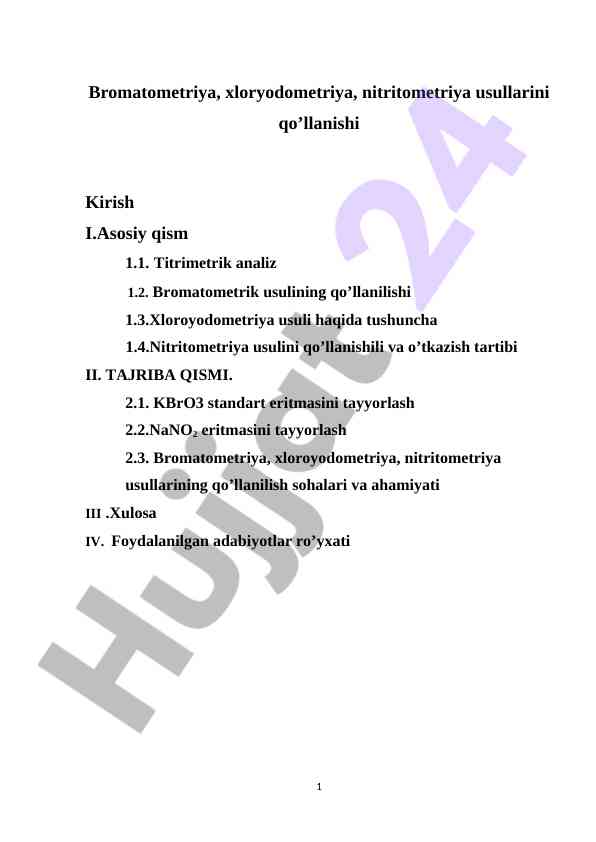 Analitik Kimyo Va Tahlil Usullari