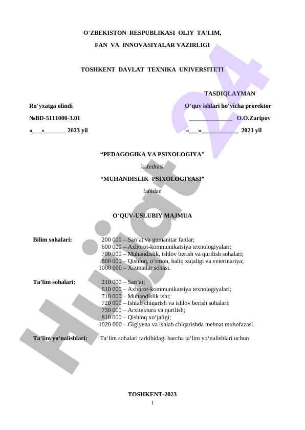Muhandislik psixologiyasi o‘quv-uslubiy majmua 2023