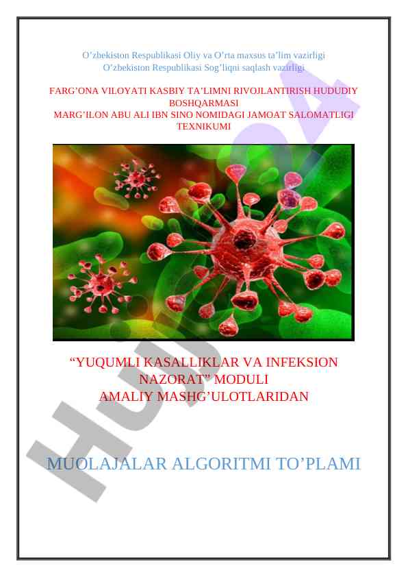 Yuqumli kasalliklar amaliy mashg'ulotlari algoritmi