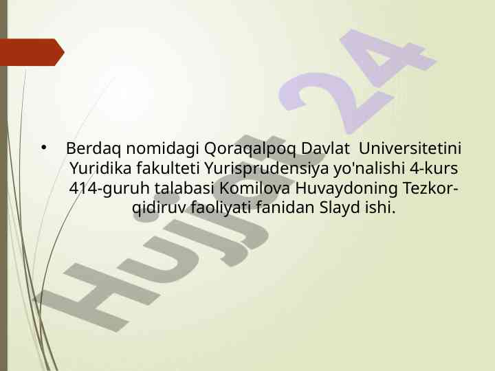 Tezkor-qidiruv faoliyati fanidan slayd ishlari