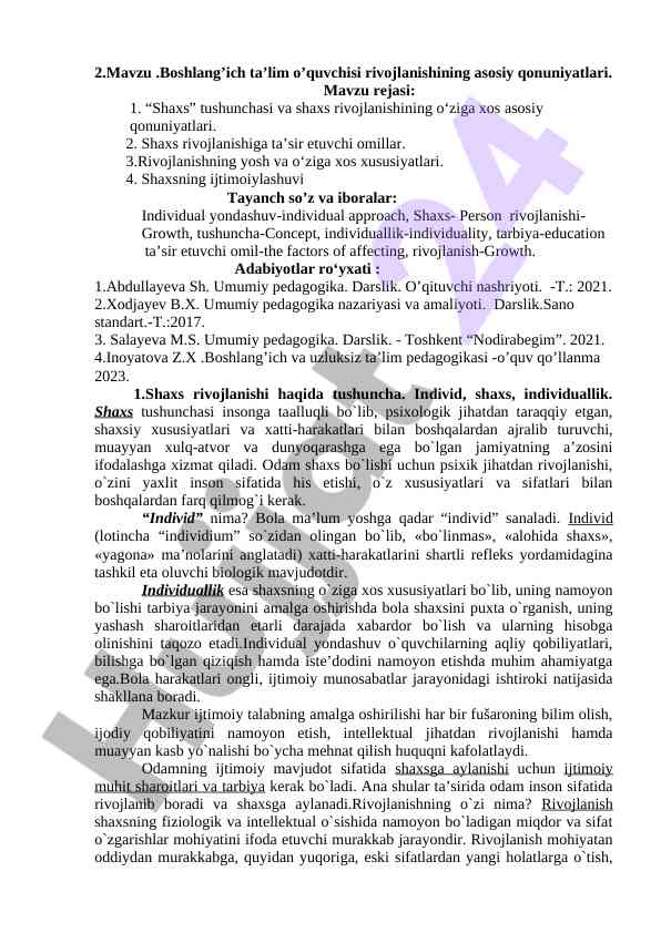 Boshlang’ich ta’lim o’quvchisi rivojlanishi asoslari