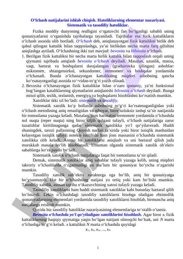 O‘lchash Nazariyasi Va Turlari