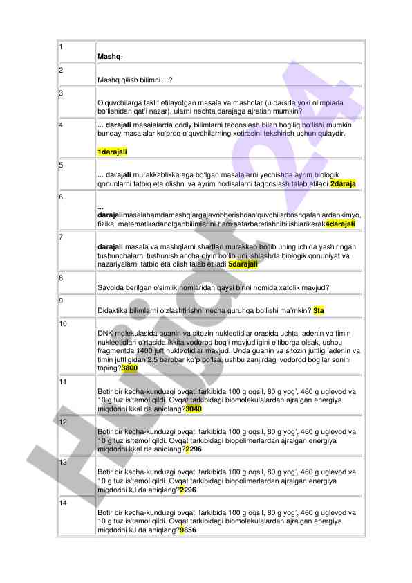 O‘quvchilarga taklif qilayotgan mashqlar tahlili