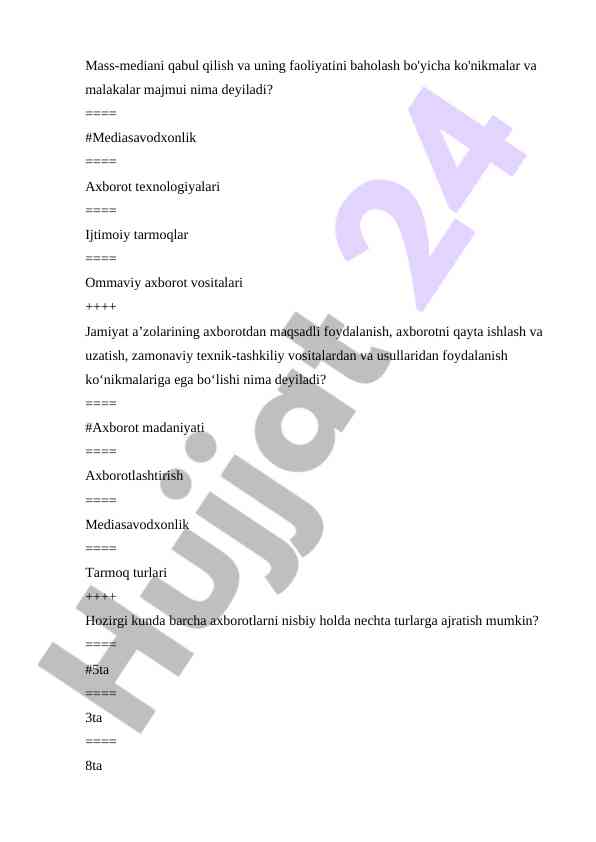 Mass-mediani qabul qilish va baholash bo'yicha koonikmalar