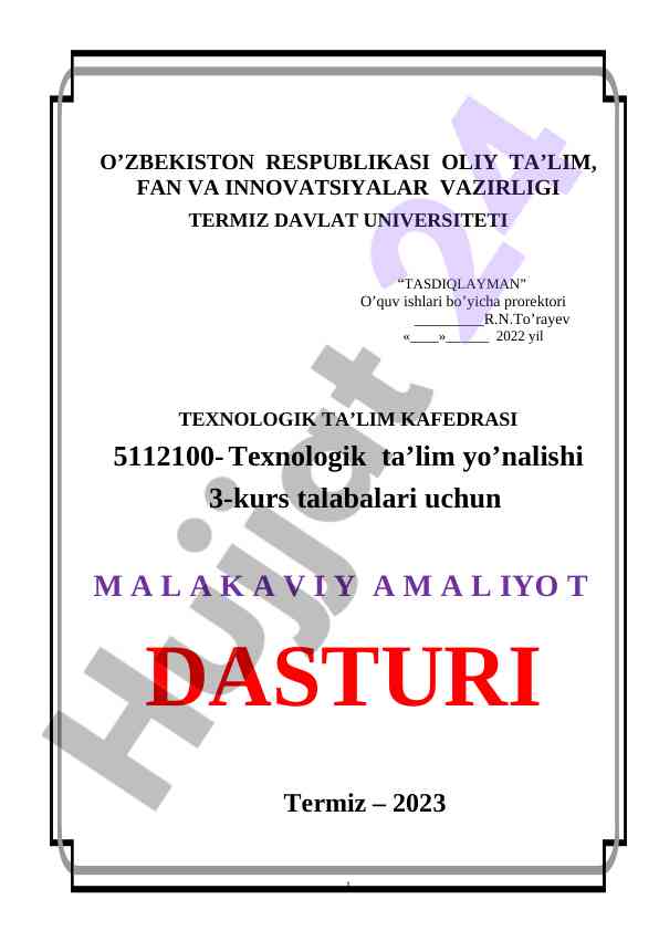 Texnologik ta'lim kafedrasi amaliyot dasturi