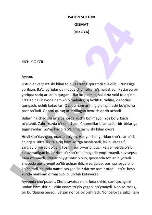 Kichik o‘g‘il ayvoni haqida hikoya