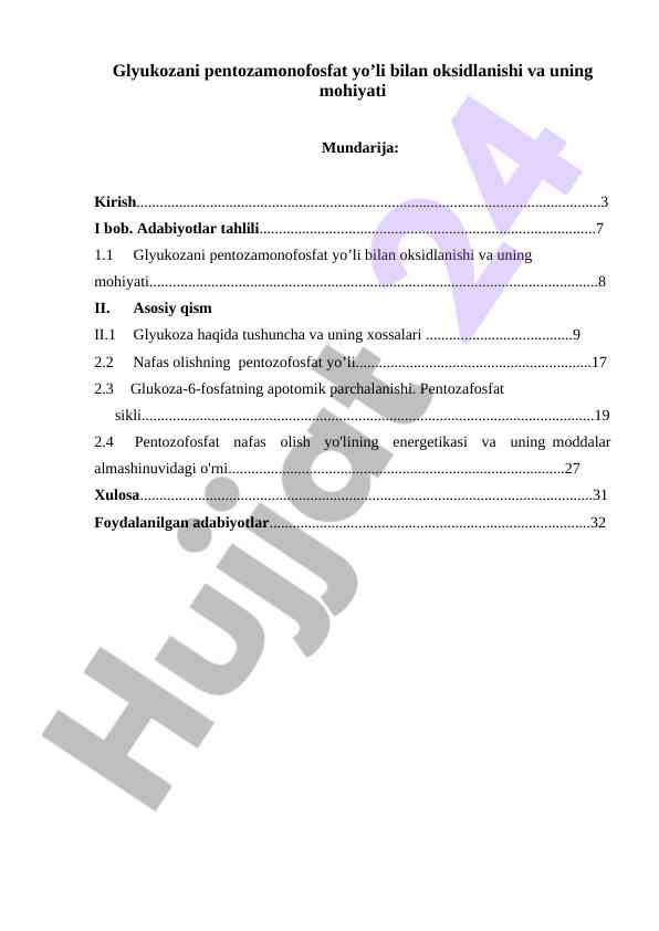 Glyukozani Pentozamonofosfat Yo’li Bilan Oksidlanishi
