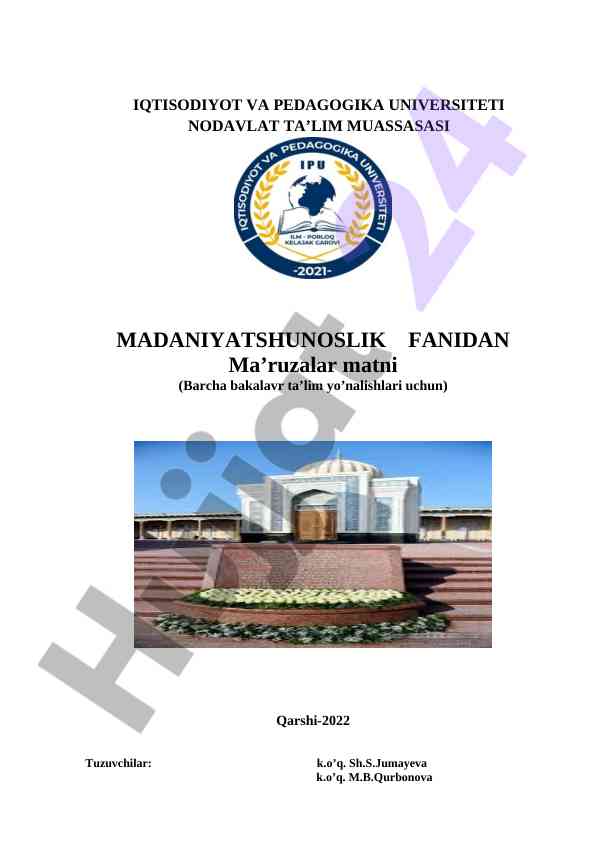 Madaniyatshunoslik fanidan ma’ruzalar matni