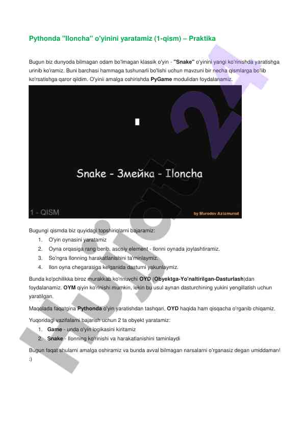 Python iloncha o'yini yaratish qo'llanmasi
