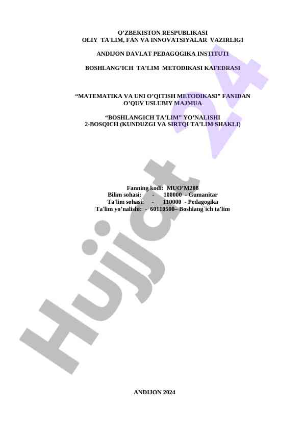 Boshlang‘ich ta’limda matematikani o‘qitish metodikasi