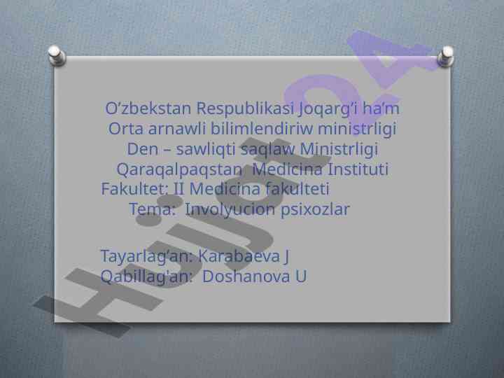 Involyucion psixozlar haqida ma'lumotlar