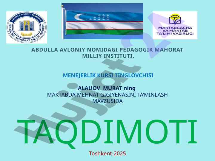 Mehnat gigienasi ta’minlash mavzusida taqdimot