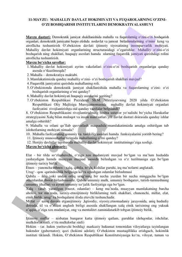 Mahalliy davlat hokimiyati va fuqarolarning o‘zini-o‘zi boshqarishi