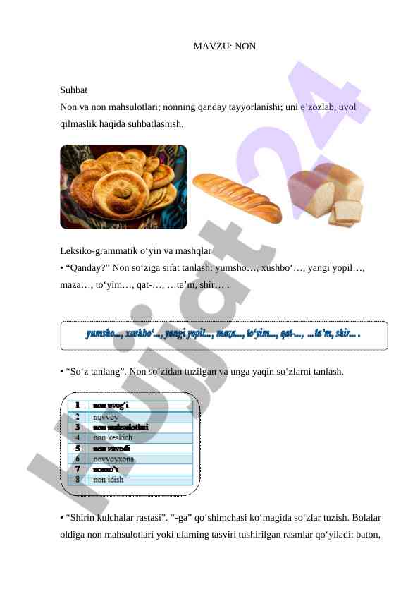 Non va non mahsulotlari bilan o‘yinlar