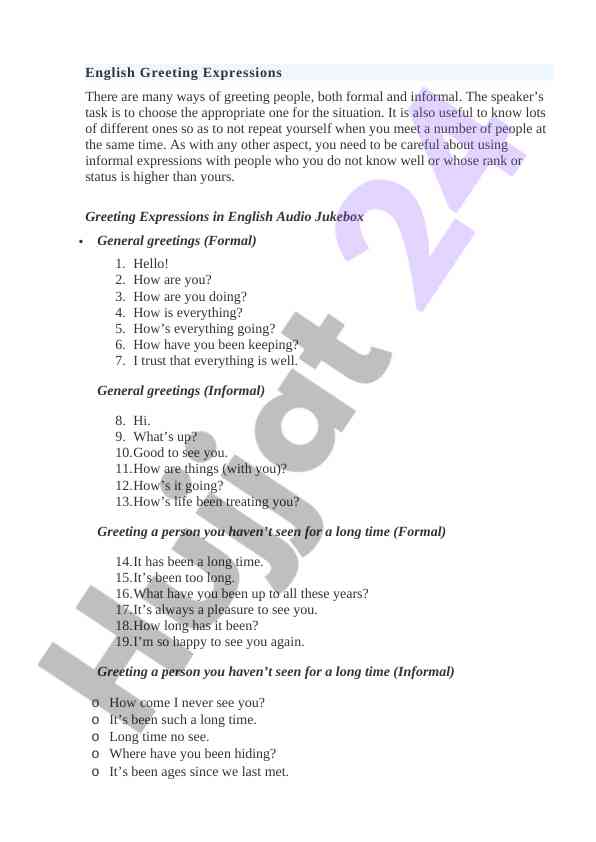 English greeting expressions for various situations